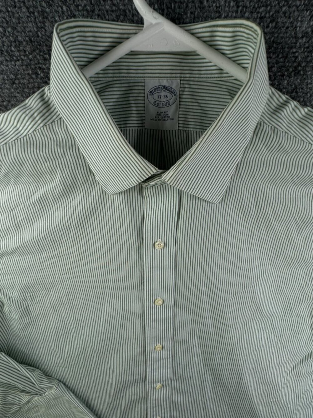 Brooks Brothers Men Non Iron Button Up Long Sleeve 17 35 Striped Green Slim Fit